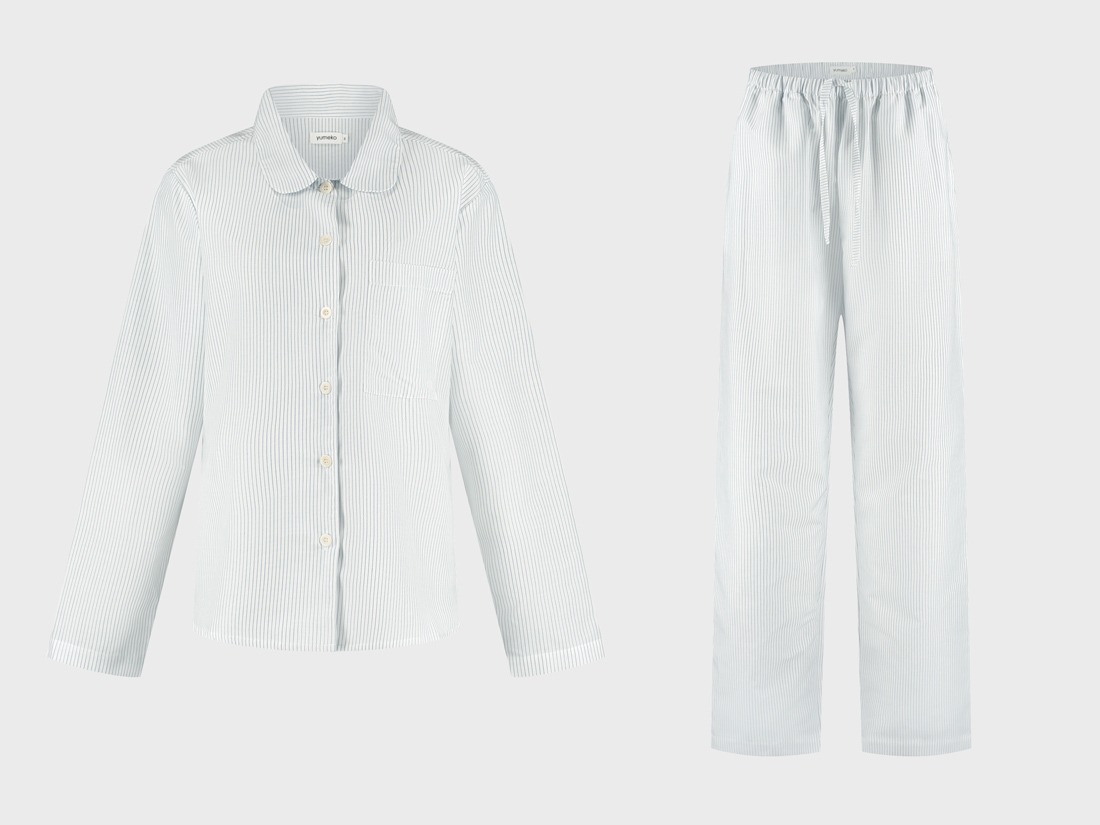Ensemble de pyjama femme coton TENCEL™ à rayures blanc/bleu