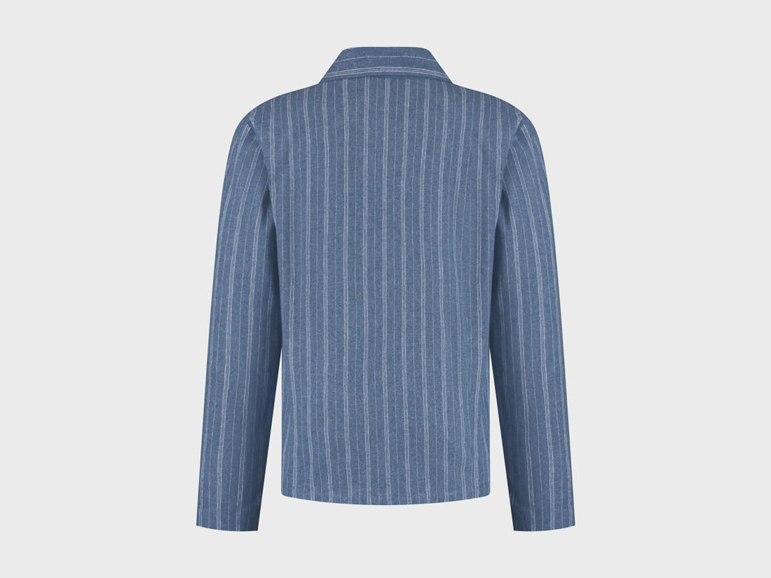 Pyjamaoberteil Herren Flanell Denim Blue/white Stripe