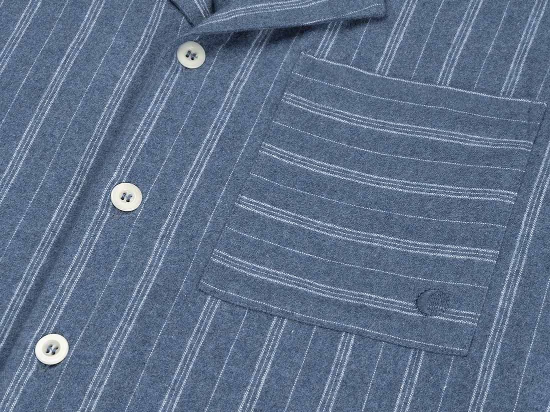 Pyjamaoberteil Herren Flanell Denim Blue/white Stripe