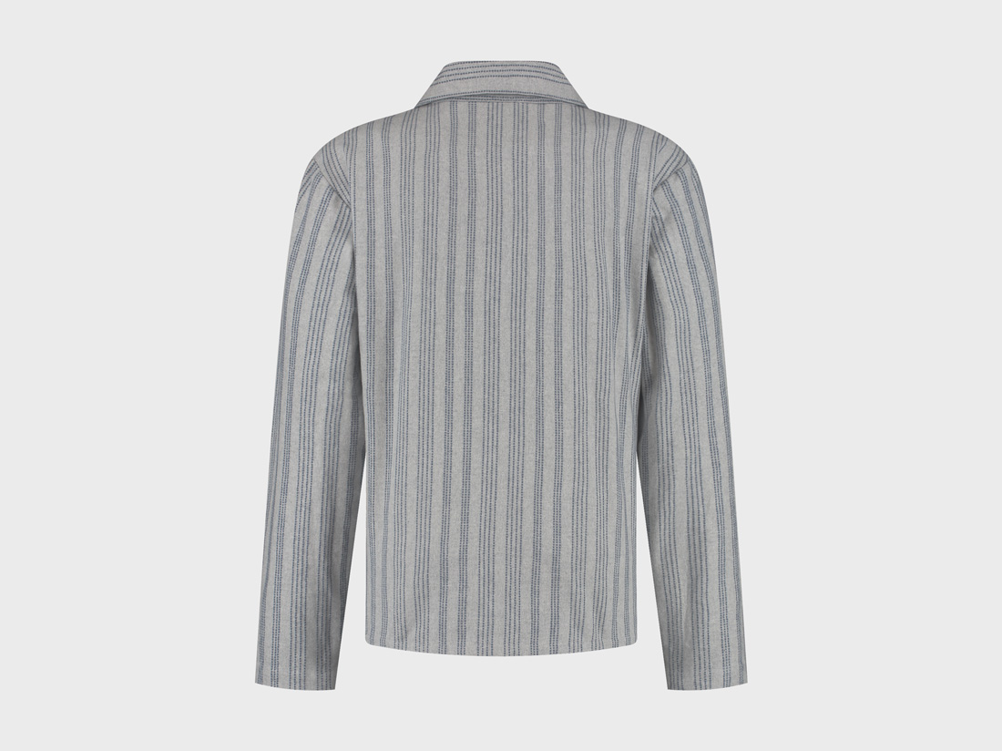 Pyjamashirt heren flanel light grey/blue stripe