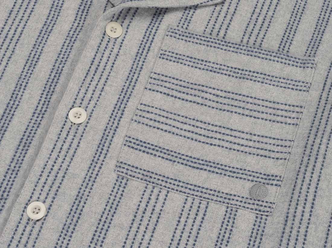 Pyjamashirt heren flanel light grey/blue stripe