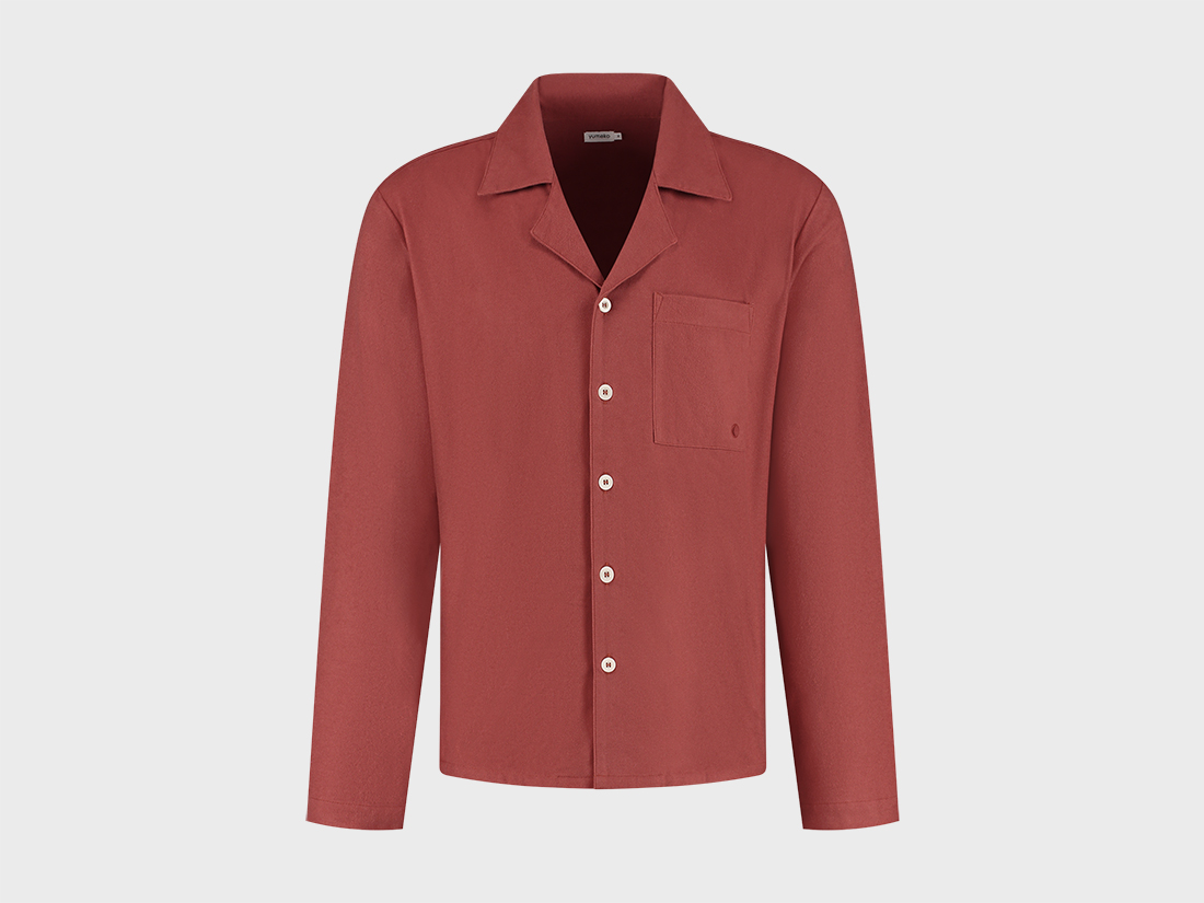 Chemise de pyjama flanelle de coton pour homme velours rouge