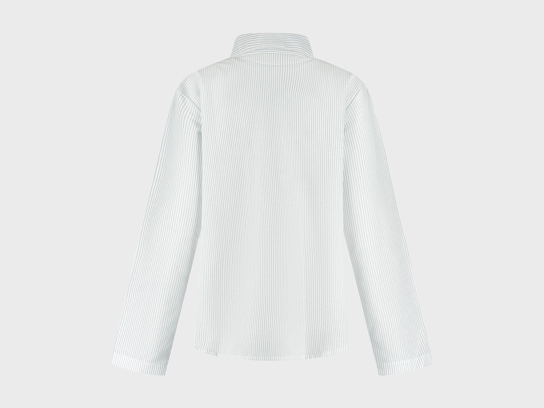 Chemise de pyjama femme coton TENCEL™ à rayures blanc/bleu
