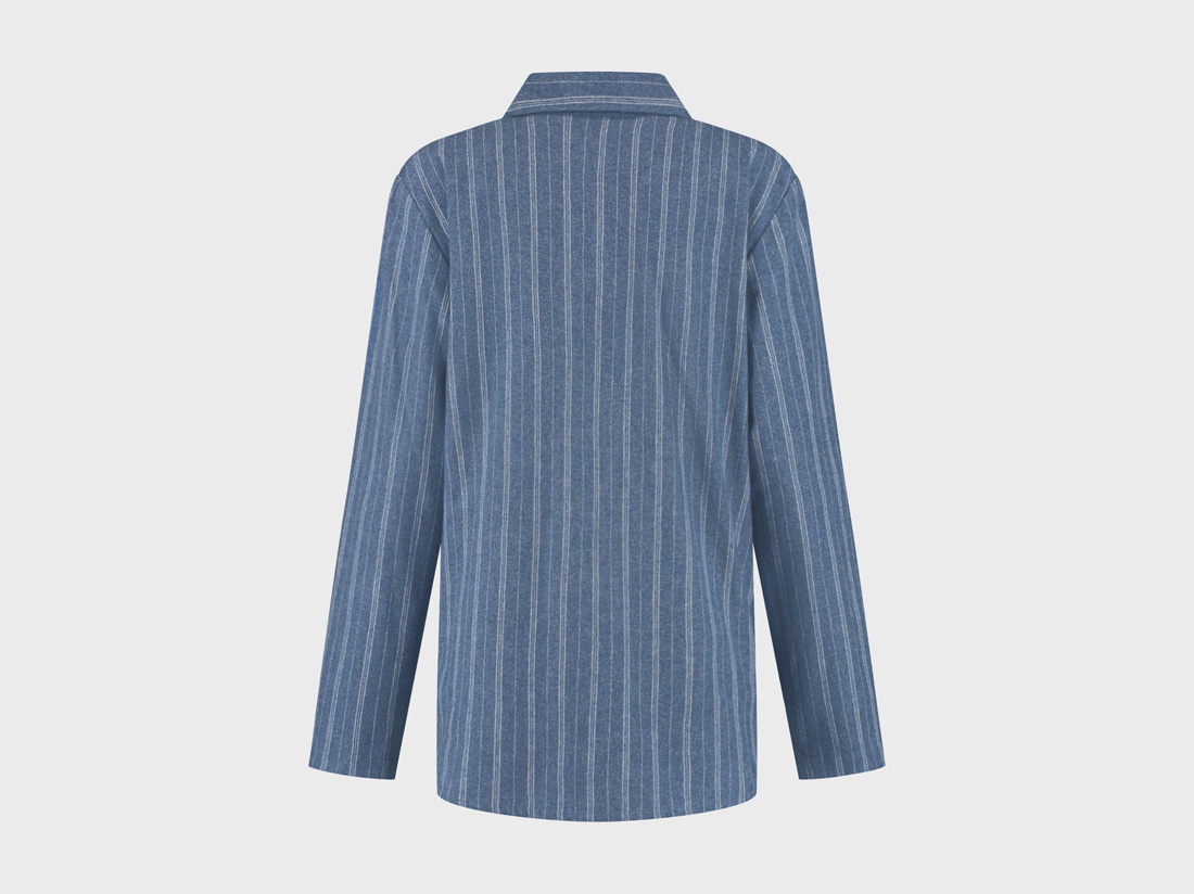 Pyjamaoberteil Damen Flanell Denim Blue/white Stripe