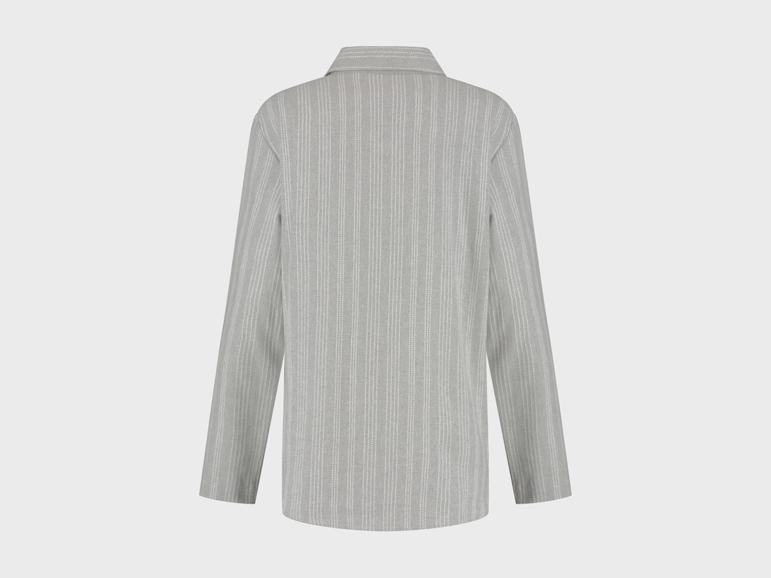 Pyjamashirt dames flanel light grey/white stripe