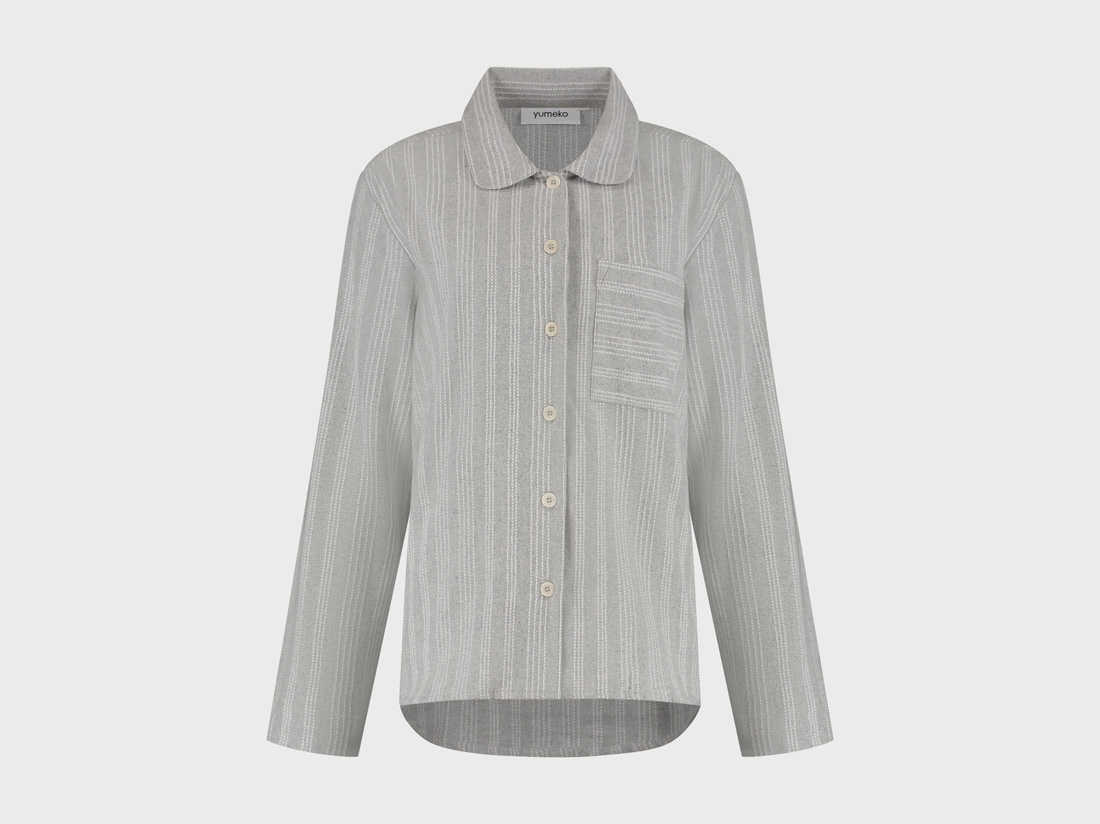 Pyjamasset dam flanell light grey/white stripe