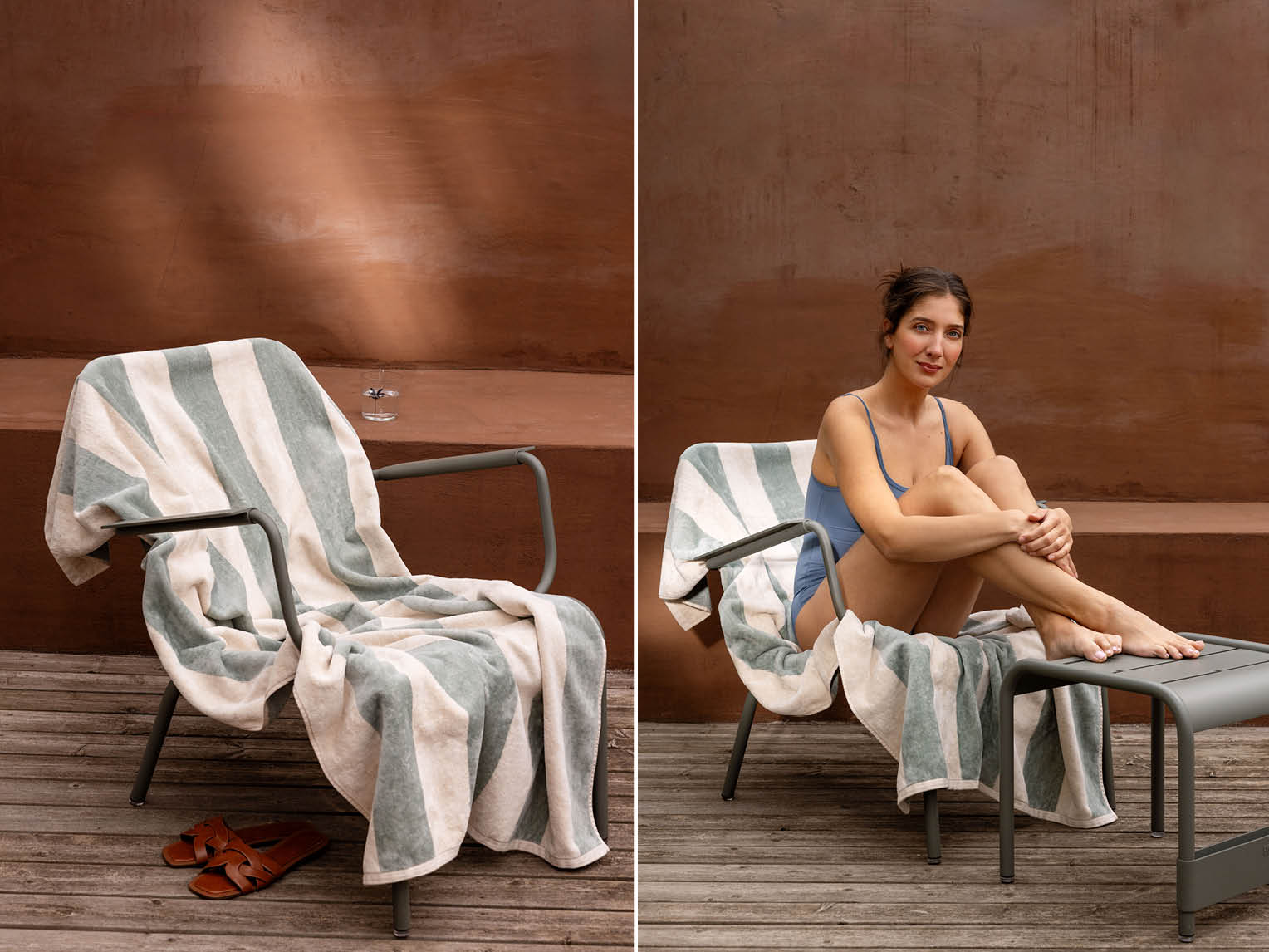 Drap de plage en velours à rayures vert océan 100x180 - 1 pc