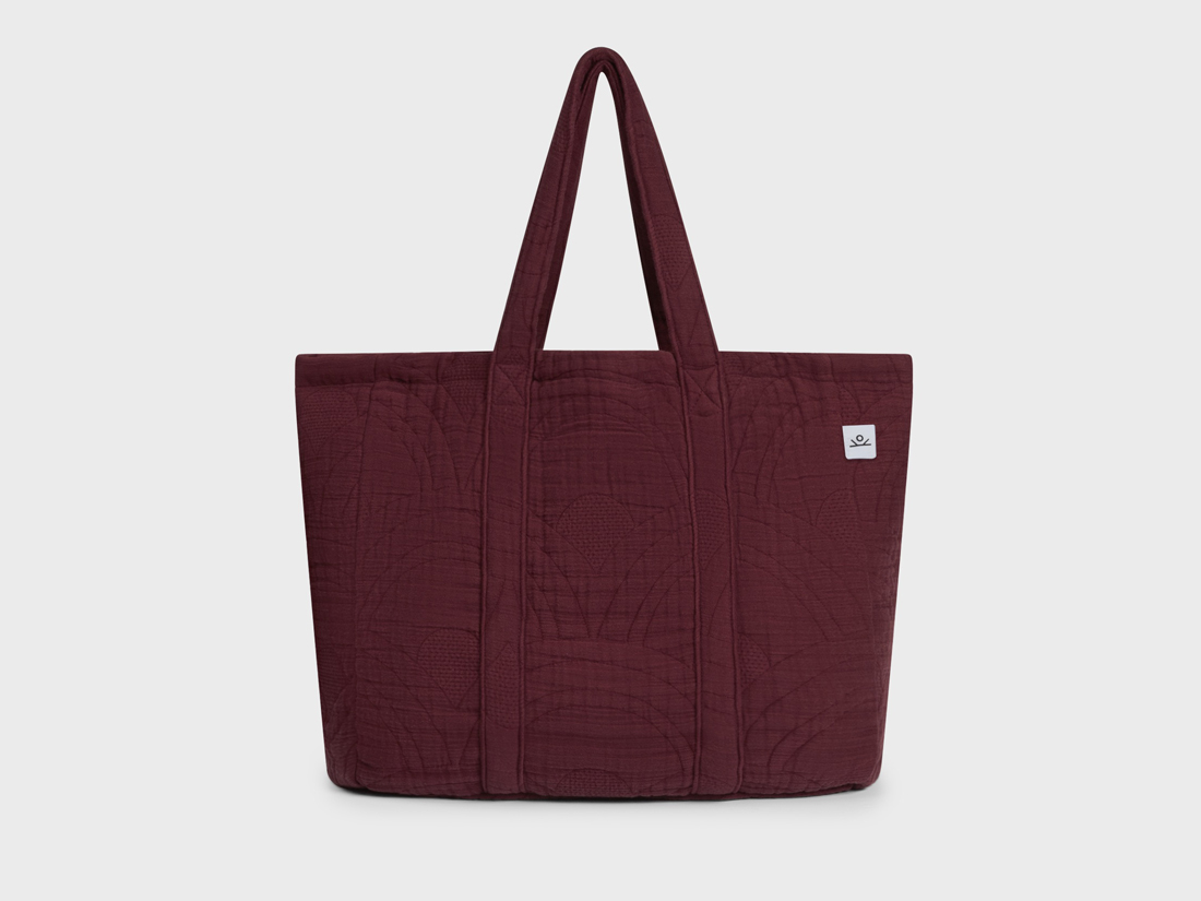 Shoppertas mousseline katoen arch bordeaux